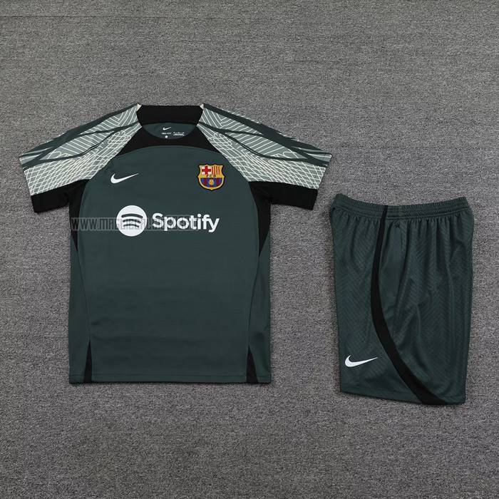 Tuta da Track del FC Barcellona Manga Corta 2023-2024 Verde - Pantalon Corto